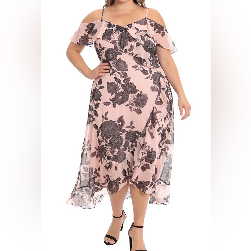 Woman’s plus size London times ruffle dress pink with black flowers size 24
